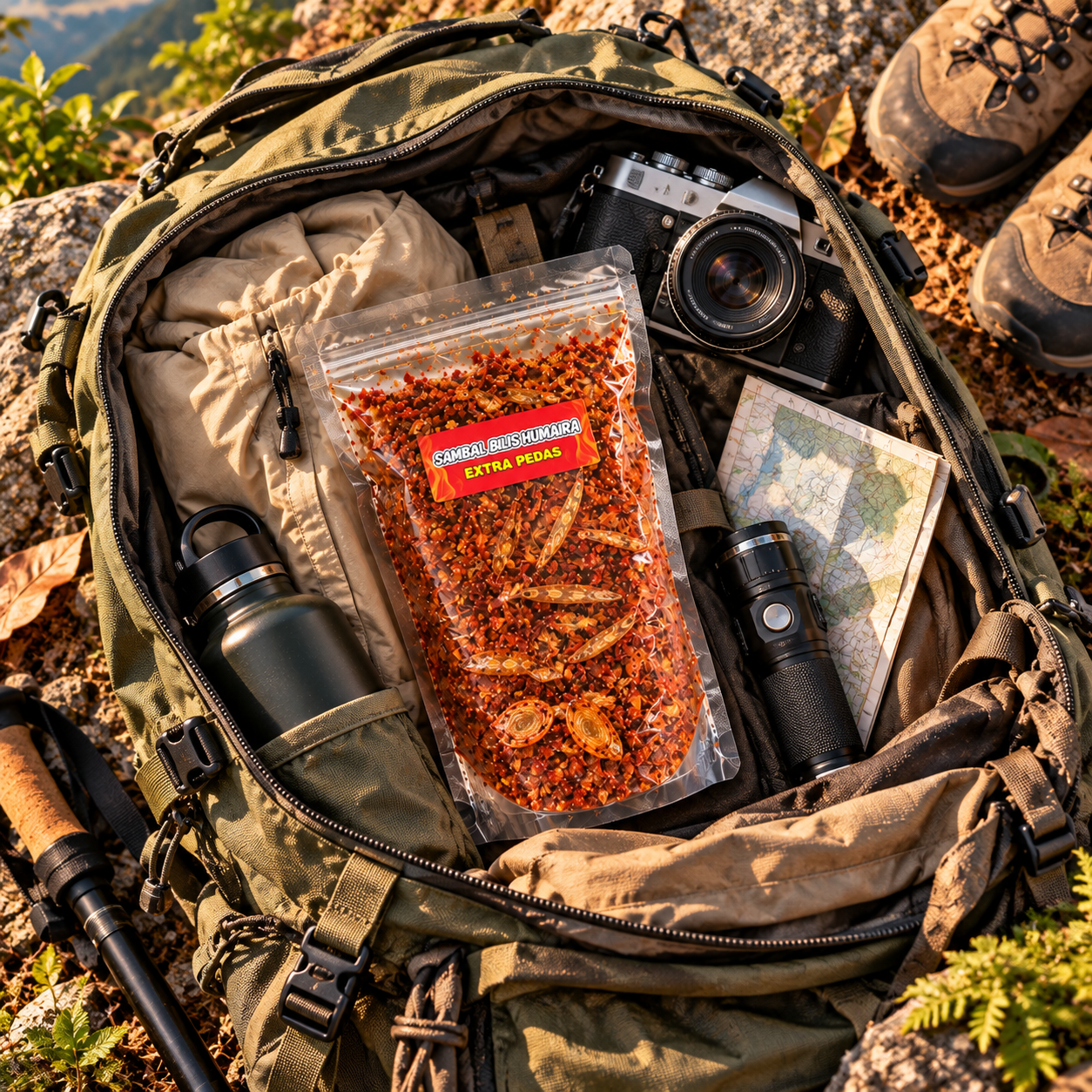 Camping / travel — pek sambal dengan nasi di khemah